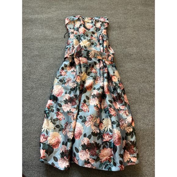 $900 Sachin And Babi Ice Blue Garden Strapless Floral Envelope Brielle Gown 6 - Picture 6 of 12